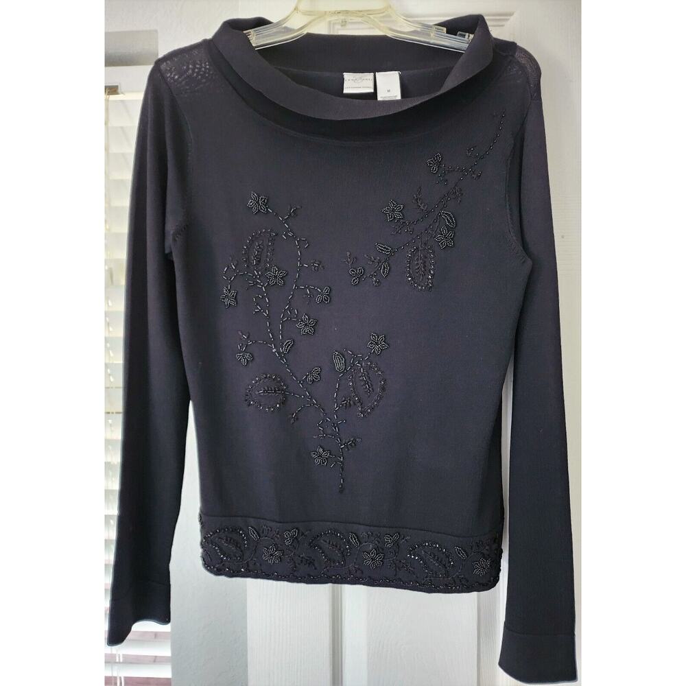 Sweater/Top-Emma James-Black-Beaded-Knit-Pullover-Cowl Neck-SIZE M-NWT